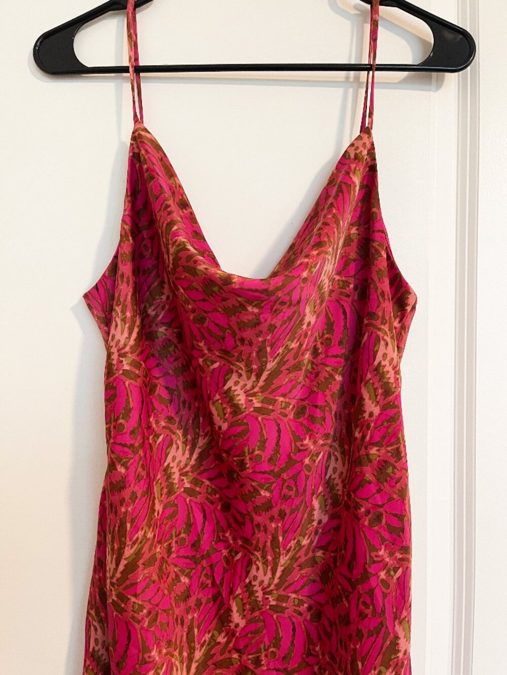 Urban Outfitters Mallory Cowl Neck Slip Mini Dress - Pink Floral/Palm Leaf